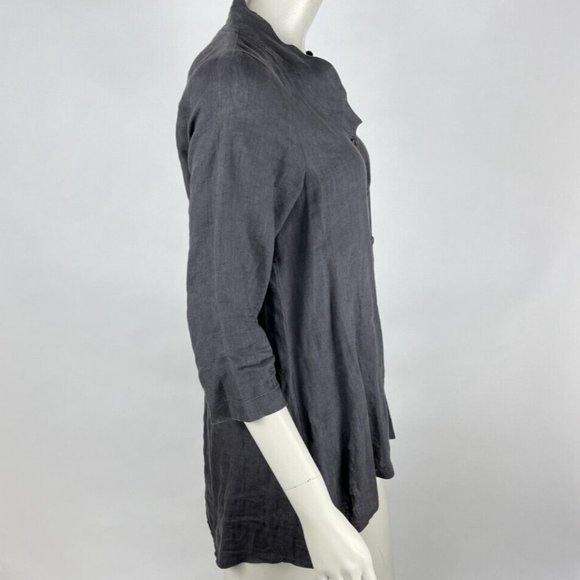 Flax Linen Shirt Women P 3/4 Sleeve V-neck ButtonUp Lightweight Blouse Top Tunic - Picture 4 of 9